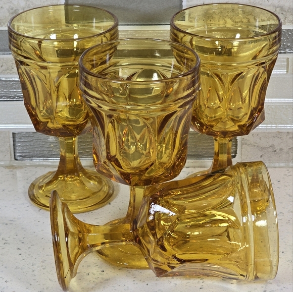 Other - Vintage Amber Glass Wine Goblet Set Of Four